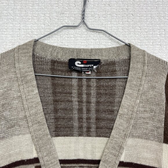 VTG Cooper Wool Blend Cardigan Brown Color block Men S Grandpa 90s Canada Made - Picture 5 of 15